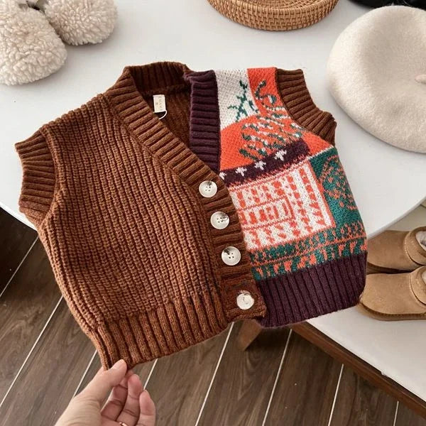 Children's Clothing 2023 Autumn Boys and Girls Western Style Children's Retro Knitted Vest Pants Fashion Winter vest