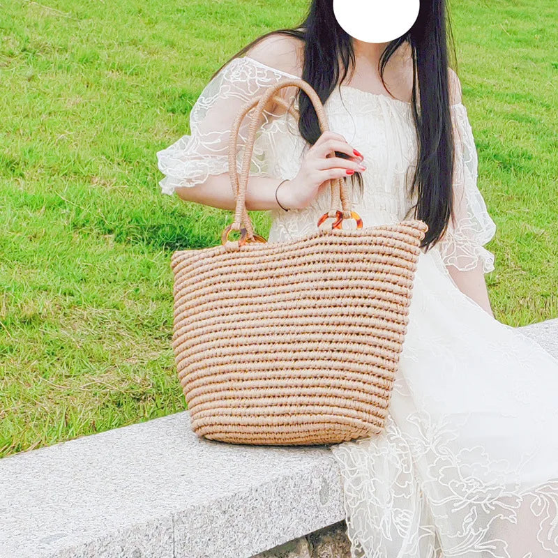 Handmade Women's Handbags Bohemian Summer Straw Beach Bag Female Large Capacity Shoulder Bag Shopper Basket Woven Tote Bags