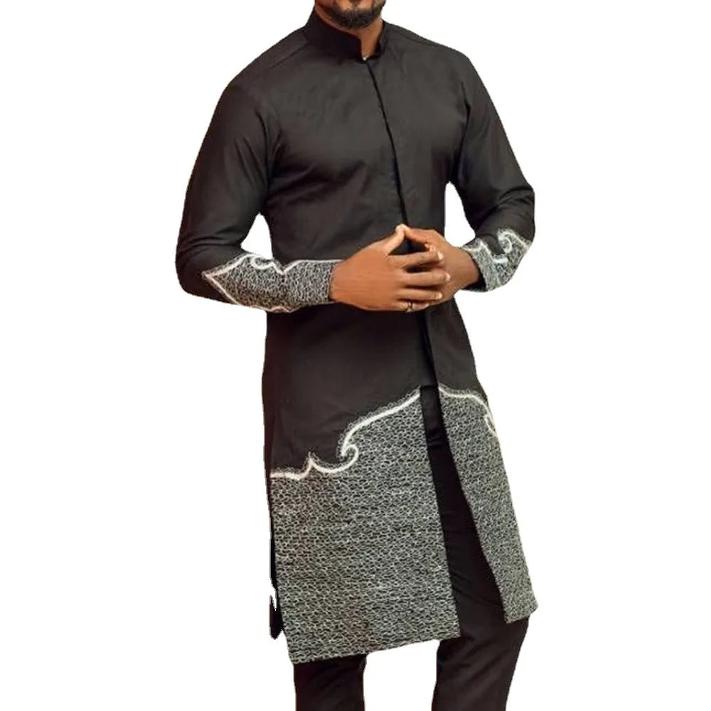Men Suit African 2024 Summer Ethnic Casual Two Piece Sets Embroidery Long Sleeve Full Shirt Trousers Gentleman Africa Outfits
