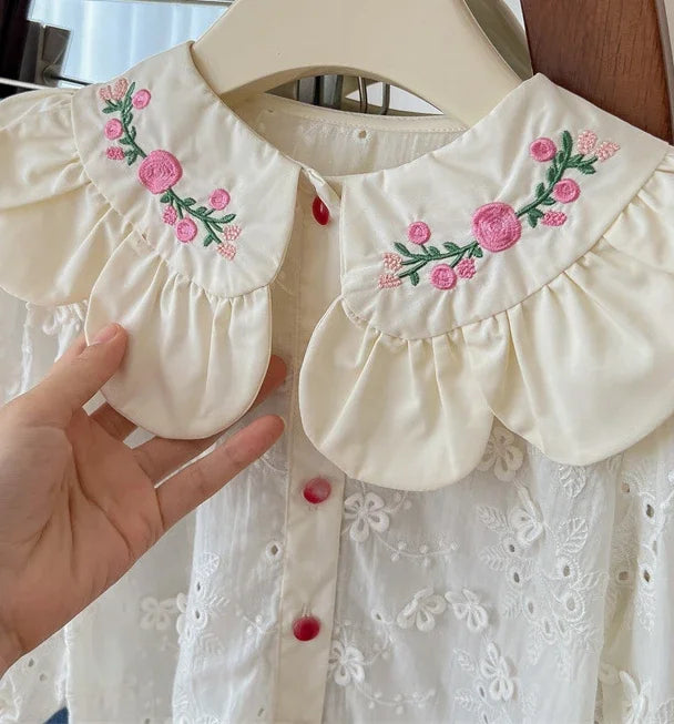 Children's Clothing Shirt 2024 New Girls Doll Shirt Childrens Clothing Autumn Clothing Korean Embroidered Shirt Baby