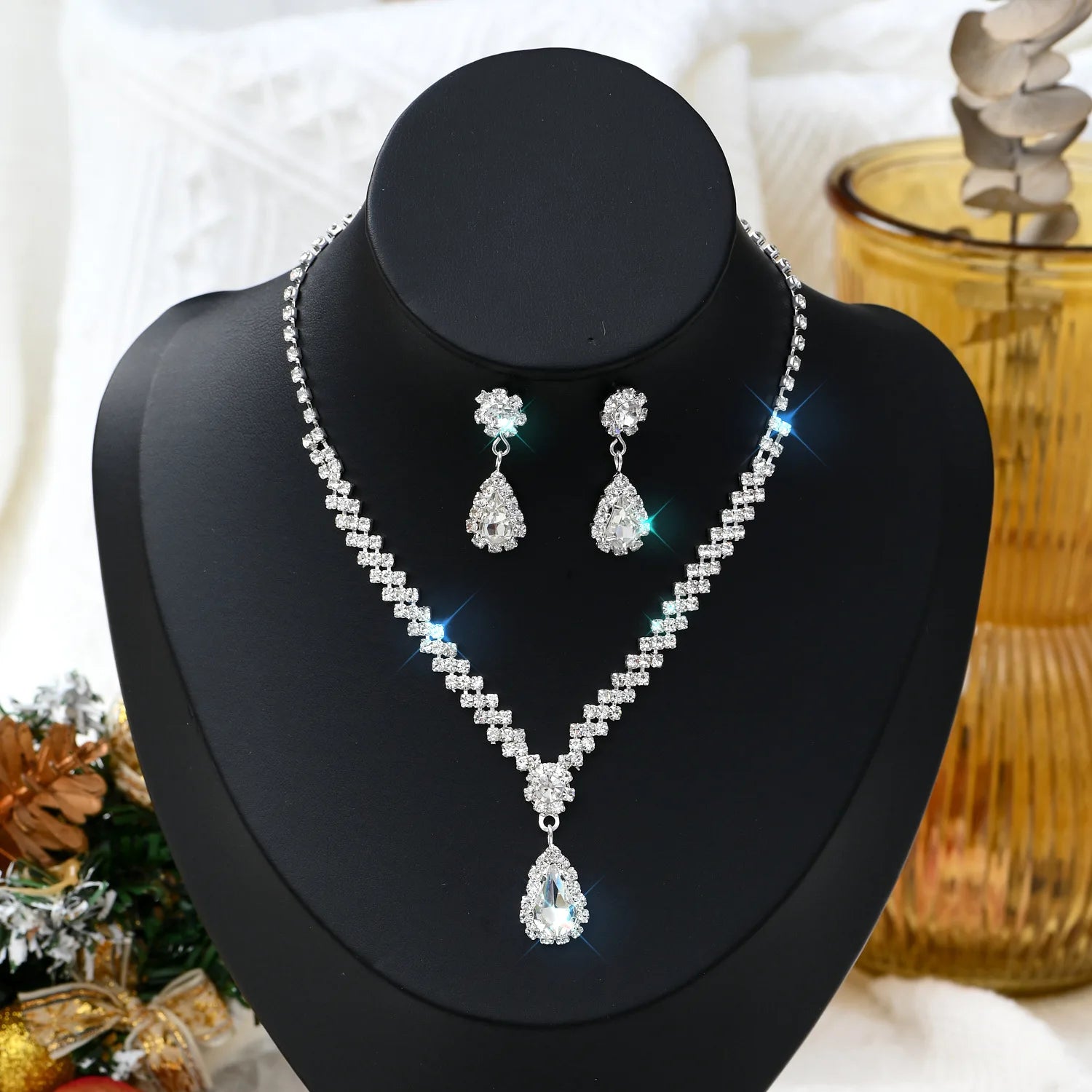 1 Set Of Fashionable And Simple Water Droplet Necklace, Earrings, Jewelry Set, Women's Wedding Banquet Party Daily Accessories