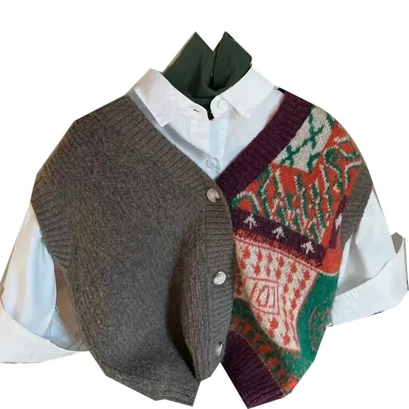 Children's Clothing 2023 Autumn Boys and Girls Western Style Children's Retro Knitted Vest Pants Fashion Winter vest
