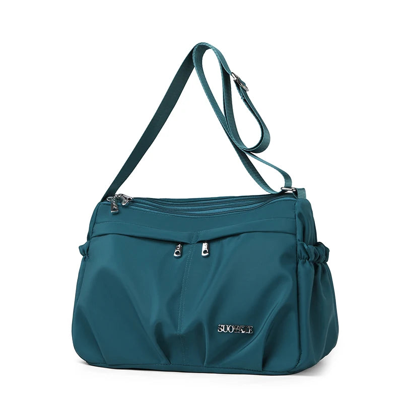 Women's Large Capacity Multi-Pocket Waterproof Nylon Crossbody Shoulder Bag, Detachable Strap Tote Handbag for Moms, Shopping