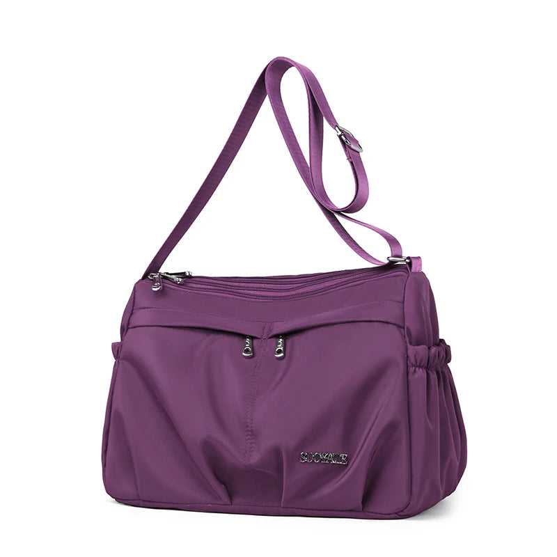 Women's Large Capacity Multi-Pocket Waterproof Nylon Crossbody Shoulder Bag, Detachable Strap Tote Handbag for Moms, Shopping