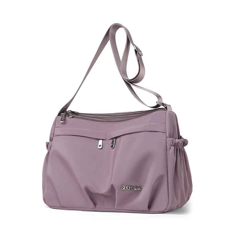 Women's Large Capacity Multi-Pocket Waterproof Nylon Crossbody Shoulder Bag, Detachable Strap Tote Handbag for Moms, Shopping