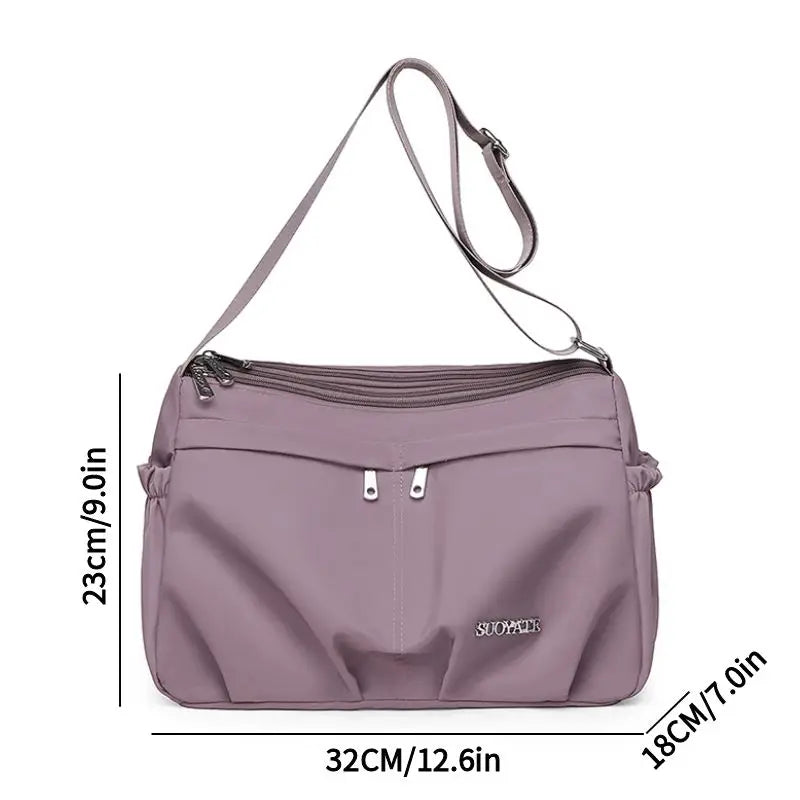 Women's Large Capacity Multi-Pocket Waterproof Nylon Crossbody Shoulder Bag, Detachable Strap Tote Handbag for Moms, Shopping