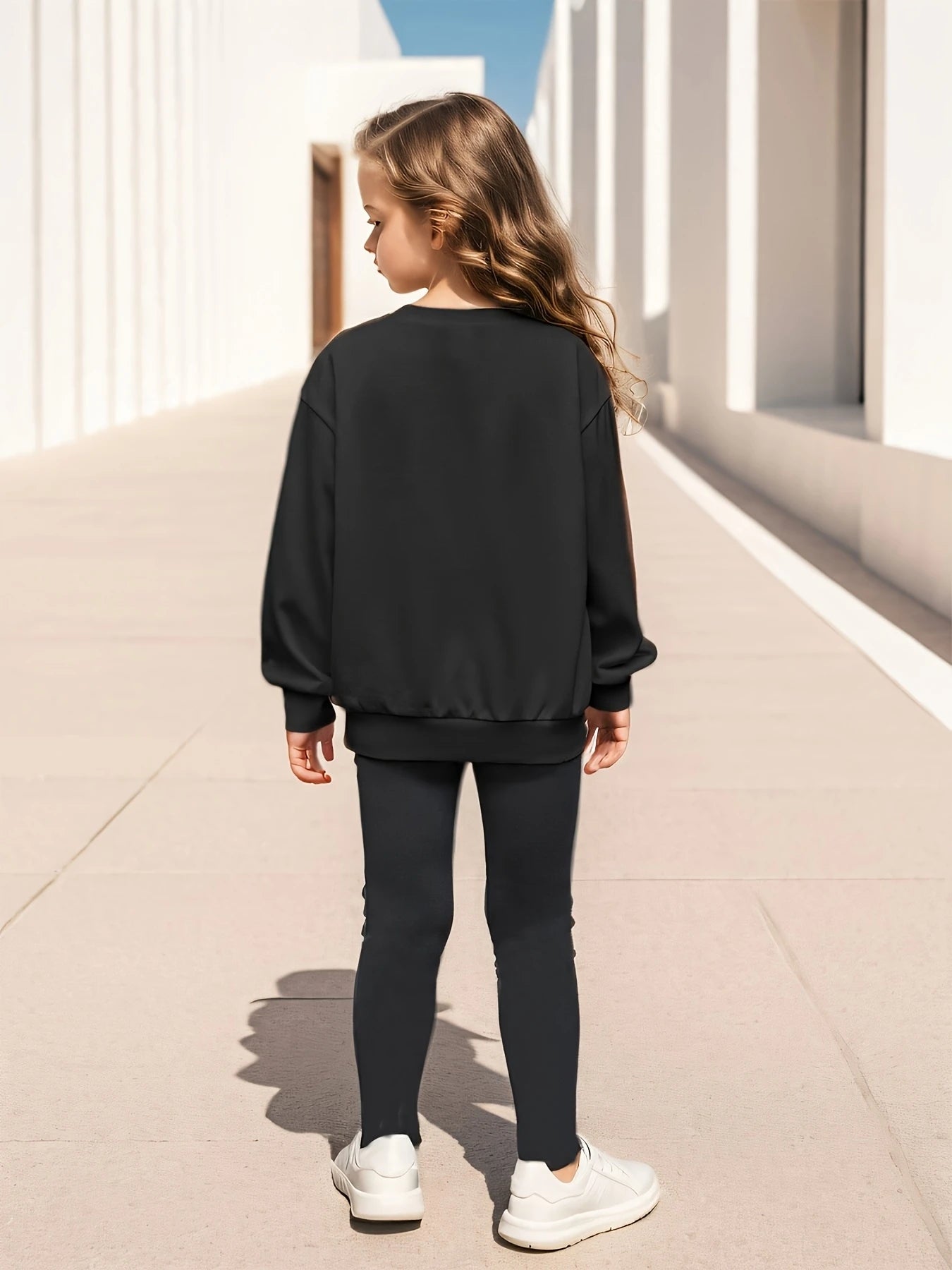 Children's Clothing Girls Autumn Clothing 2-Piece Love Butterfly Print Long-Sleeved Sweatshirt Tights Girl Outdoor Casual Sports Suit