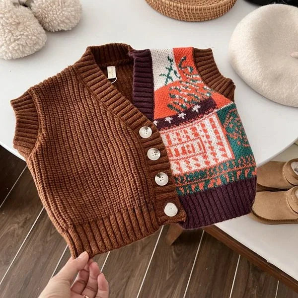 Children's Clothing 2023 Autumn Boys and Girls Western Style Children's Retro Knitted Vest Pants Fashion Winter vest