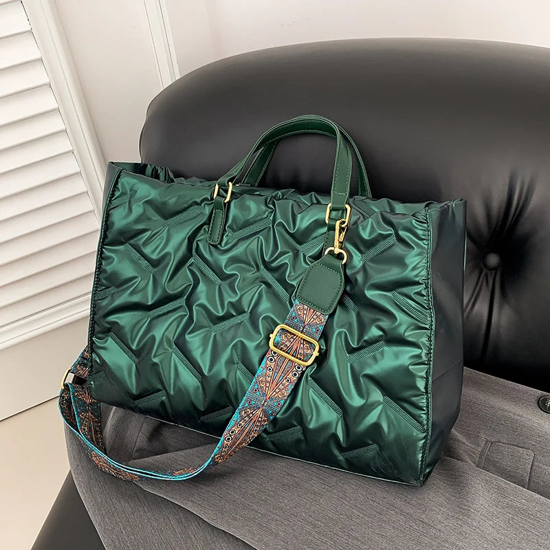 Fashion Large Tote Padded Handbags Designer Quilted Women Shoulder Bags Luxury Nylon Down Cotton Crossbody Bag Winter Tote Big