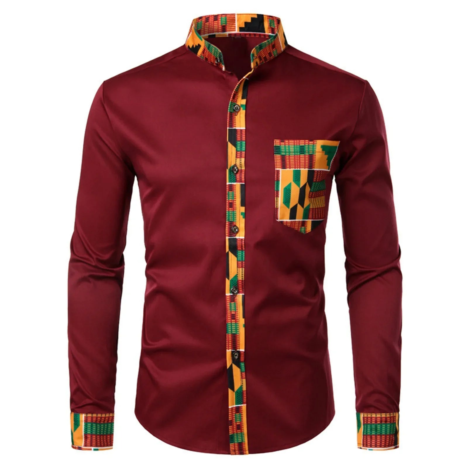 Men'S Shirts Men'S African Long Sleeve Printed Patchwork Design Button Up Shirt Seaside Vacation Casual Top Large Size
