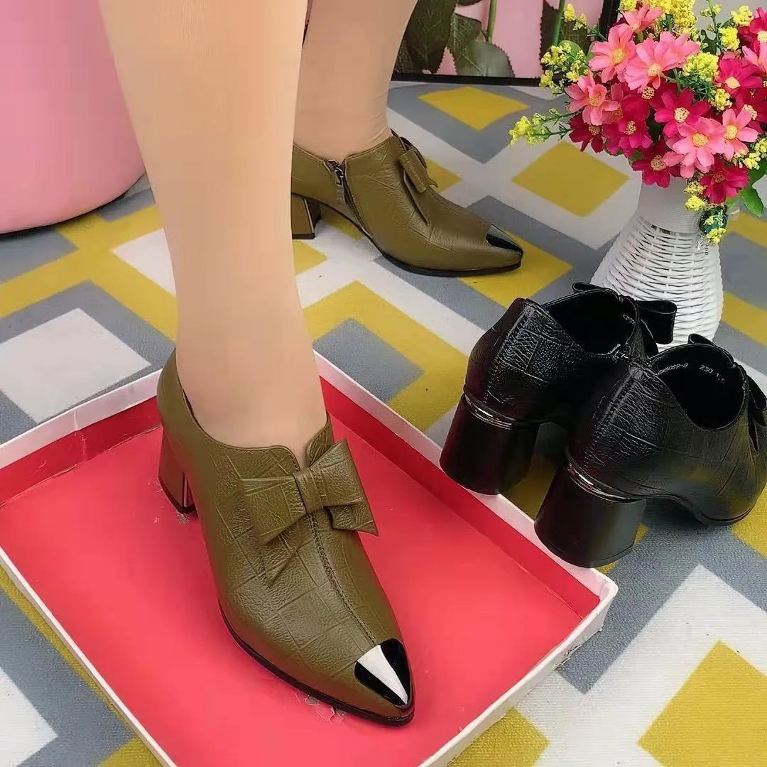 Platform Heels Women 2024 Spring Autumn New Women's Pumps Comfortable Chunky Heel Office Shoes High Quality Ladies Leather Shoes