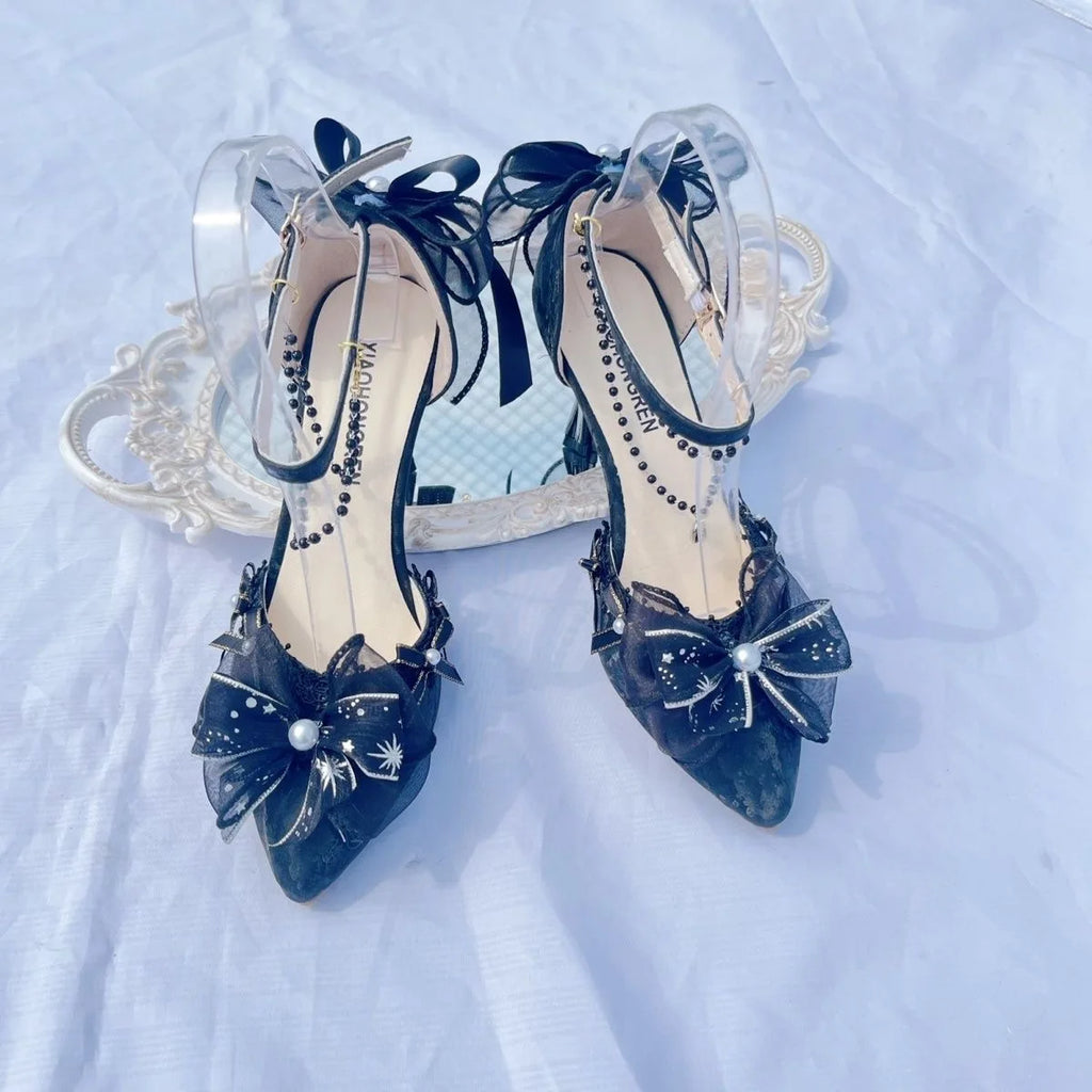 Elegant woman heeled shoes black lolita shoes heels for ladies y2k dress shoes for women High quality wedding shoes bride