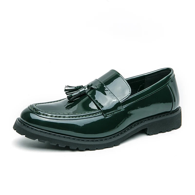 Loafers Men's 2025 Thick-Soled Tassel Patent Leather Glossy Slip-On Business Formal Leather Shoes New Men's Shoes