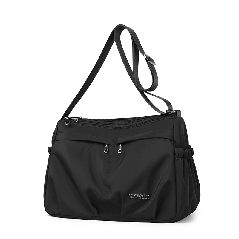 Women's Large Capacity Multi-Pocket Waterproof Nylon Crossbody Shoulder Bag, Detachable Strap Tote Handbag for Moms, Shopping