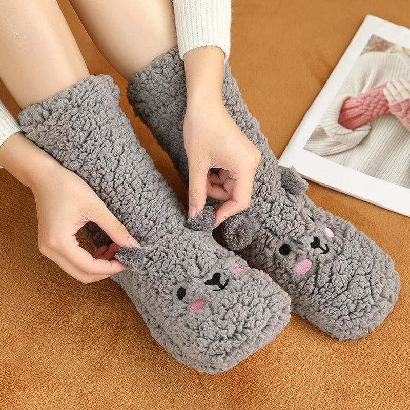 Thicken Winter Floor Socks Non-Slip Foot Warm Indoor Sock Shoes Kids Adult Soft Plush Home Bedroom Sock Slippers Baby Accessoris