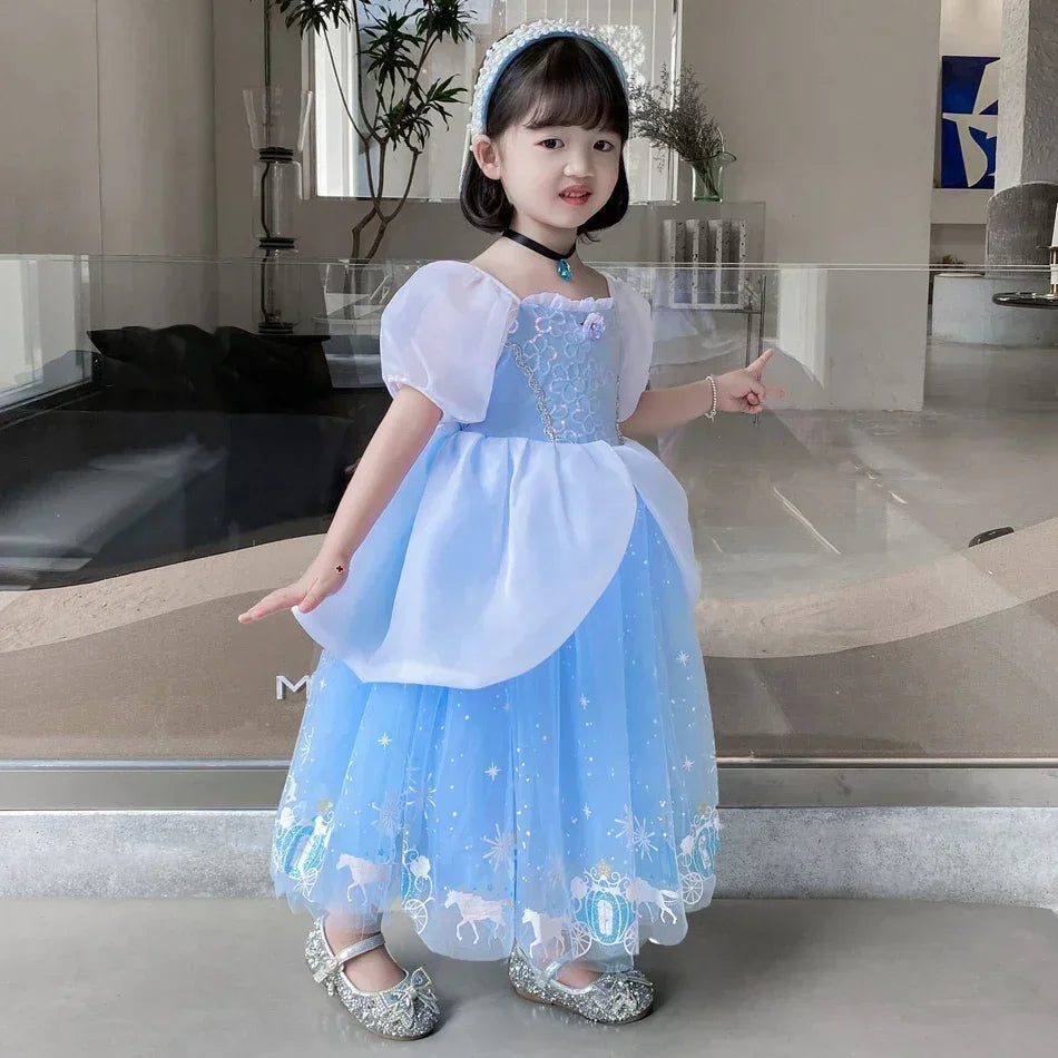Cinderella Dress for Girls 4-10Yrs Carnival Cosplay Princess Costume Puff Sleeve Birthday Party Costume Halloween For Kids