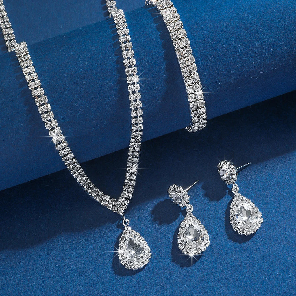 Wedding Season Women's Fashion Copper Claw Chain Water Drop Necklace Earrings Bracelet Jewelry Set Wedding Banquet Festival Gift