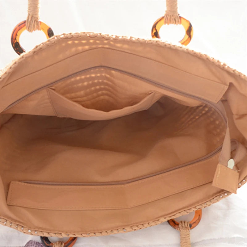 Handmade Women's Handbags Bohemian Summer Straw Beach Bag Female Large Capacity Shoulder Bag Shopper Basket Woven Tote Bags