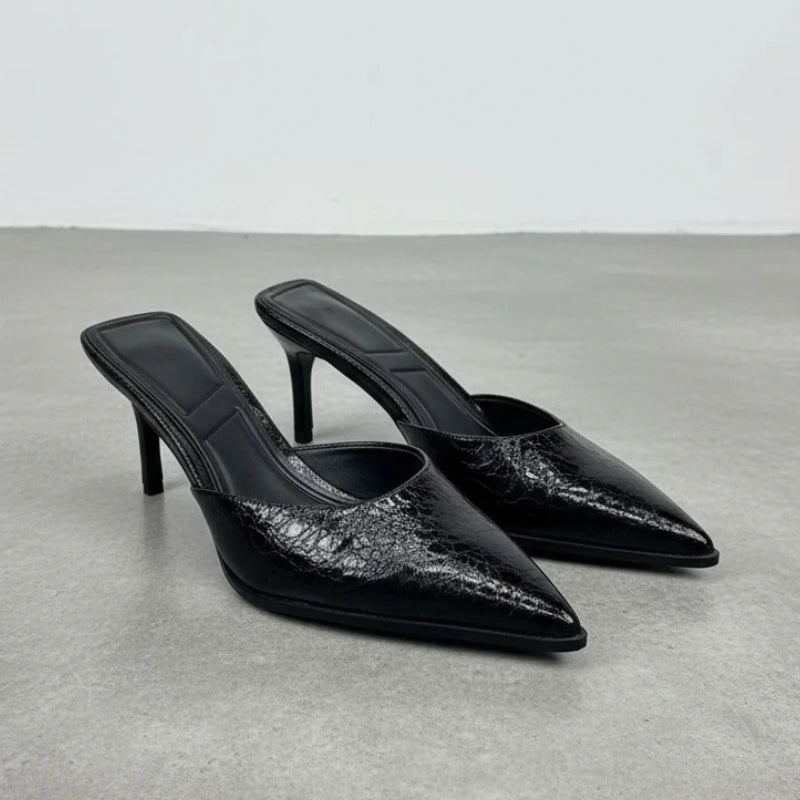 Women High Heels Sandals Elegant Pointed Toe 2025 Summer Footwear Brand Designer Slip on Party Ladies Mules Shoes