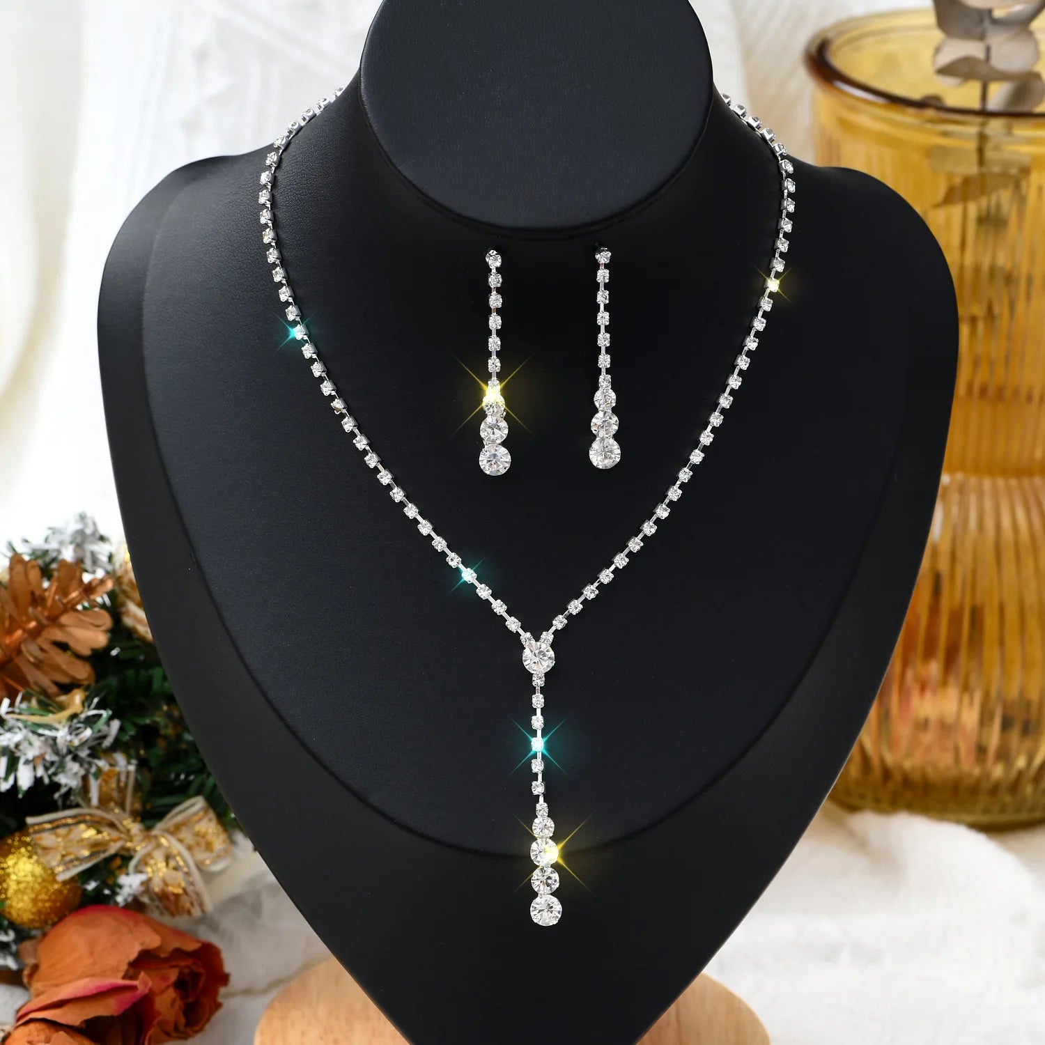 1 Set Of Fashionable And Simple Water Droplet Necklace, Earrings, Jewelry Set, Women's Wedding Banquet Party Daily Accessories
