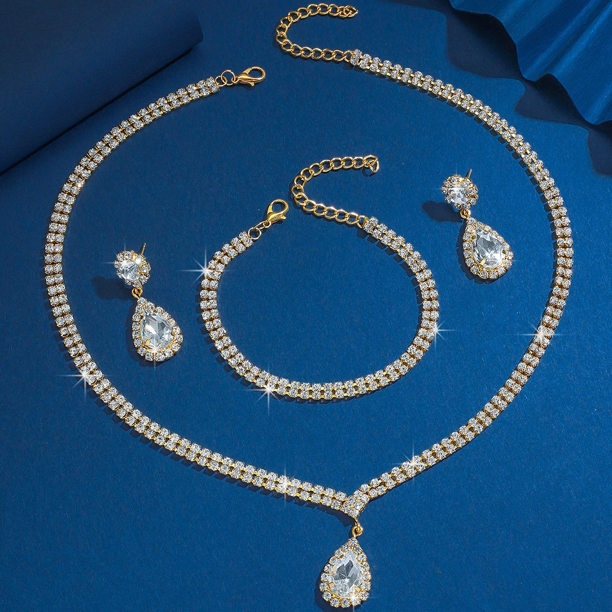 Wedding Season Women's Fashion Copper Claw Chain Water Drop Necklace Earrings Bracelet Jewelry Set Wedding Banquet Festival Gift