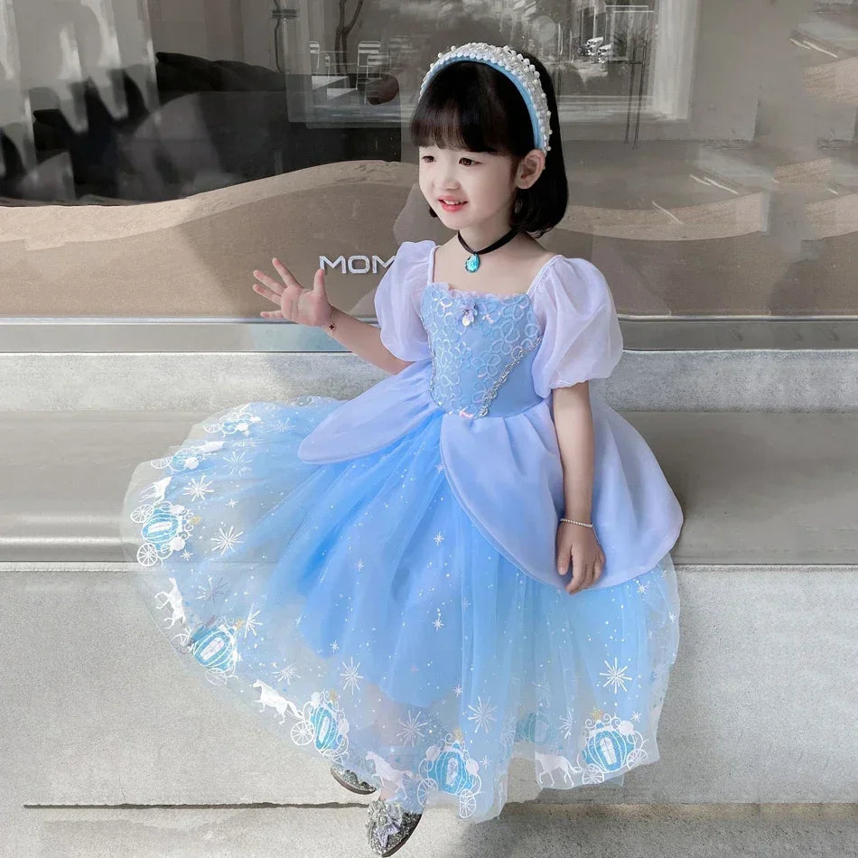 Cinderella Dress for Girls 4-10Yrs Carnival Cosplay Princess Costume Puff Sleeve Birthday Party Costume Halloween For Kids