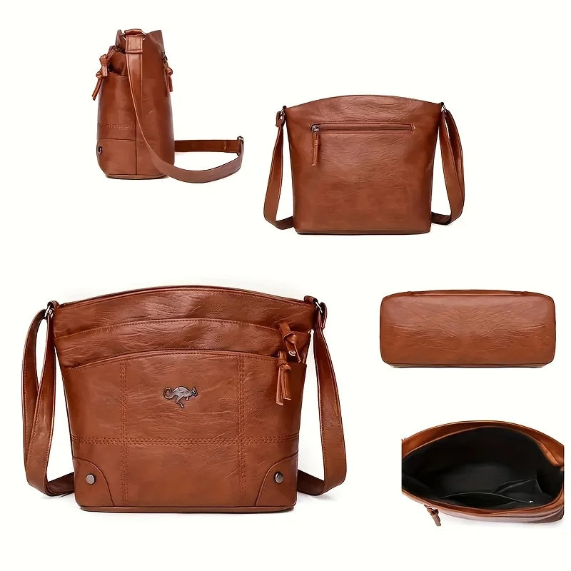 Elegant Vintage Style Shoulder Bag, Faux Leather Multiple Pockets Crossbody Bag, Adjustable Strap, Women's Commuter Work Purse