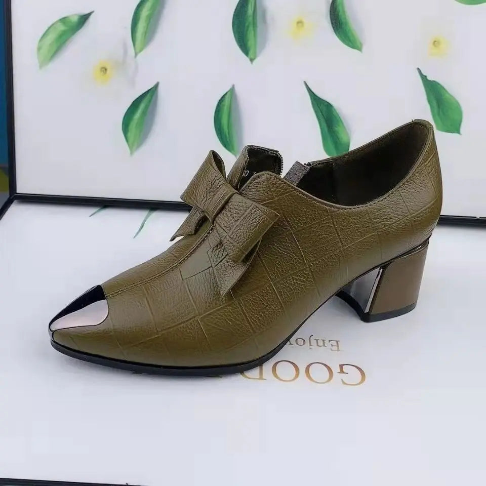 Platform Heels Women 2024 Spring Autumn New Women's Pumps Comfortable Chunky Heel Office Shoes High Quality Ladies Leather Shoes