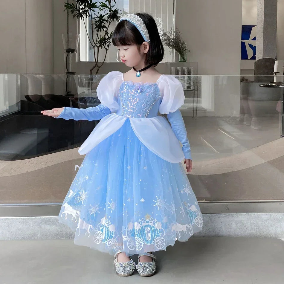 Cinderella Dress for Girls 4-10Yrs Carnival Cosplay Princess Costume Puff Sleeve Birthday Party Costume Halloween For Kids