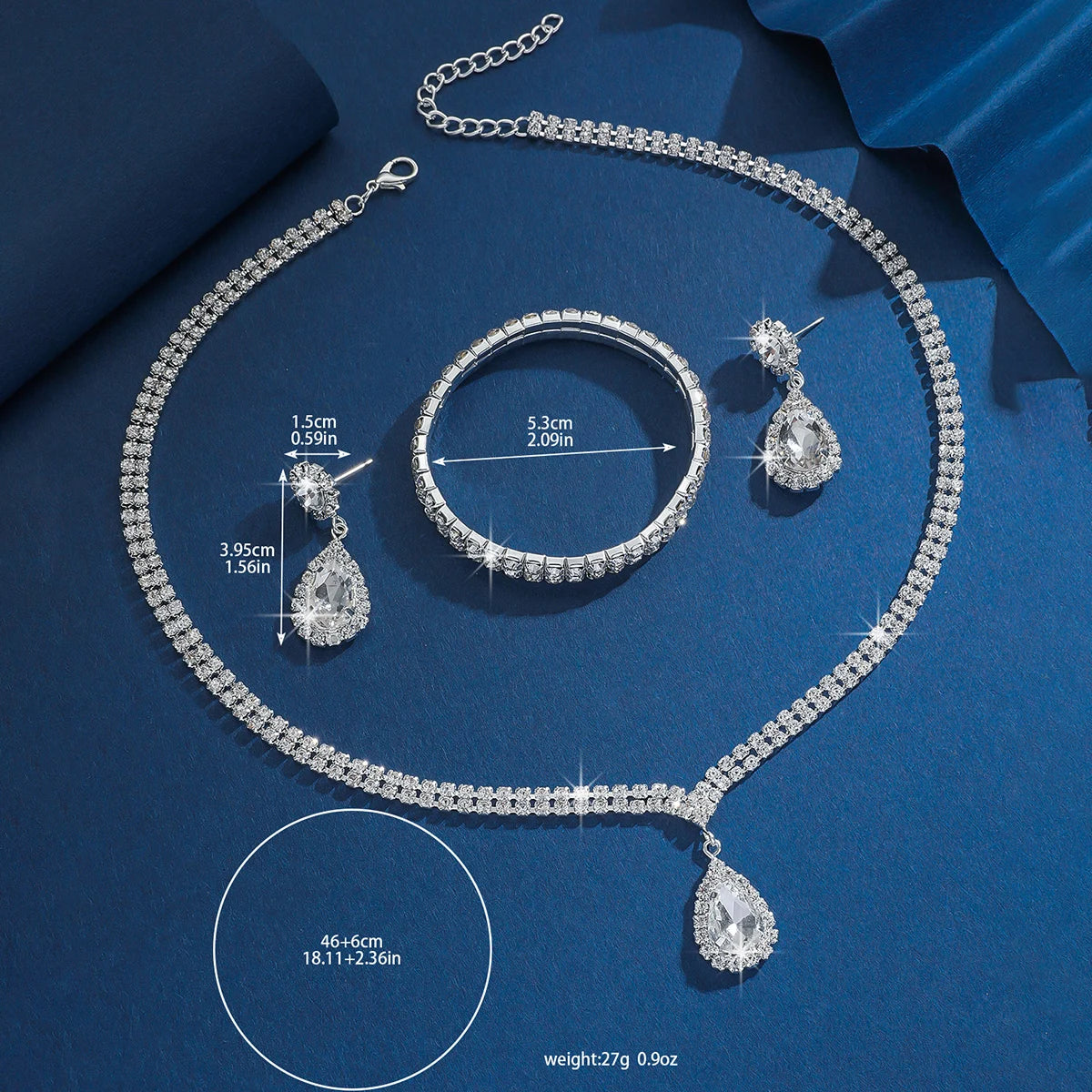 Wedding Season Women's Fashion Copper Claw Chain Water Drop Necklace Earrings Bracelet Jewelry Set Wedding Banquet Festival Gift