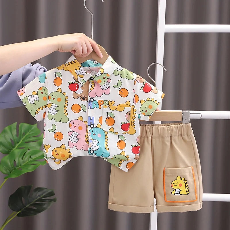 Children Clothing 2023 New Fashionable Boys Clothes Set Summer Kids Sports Style Short Sleeve Shirt Shorts Two Piece Set
