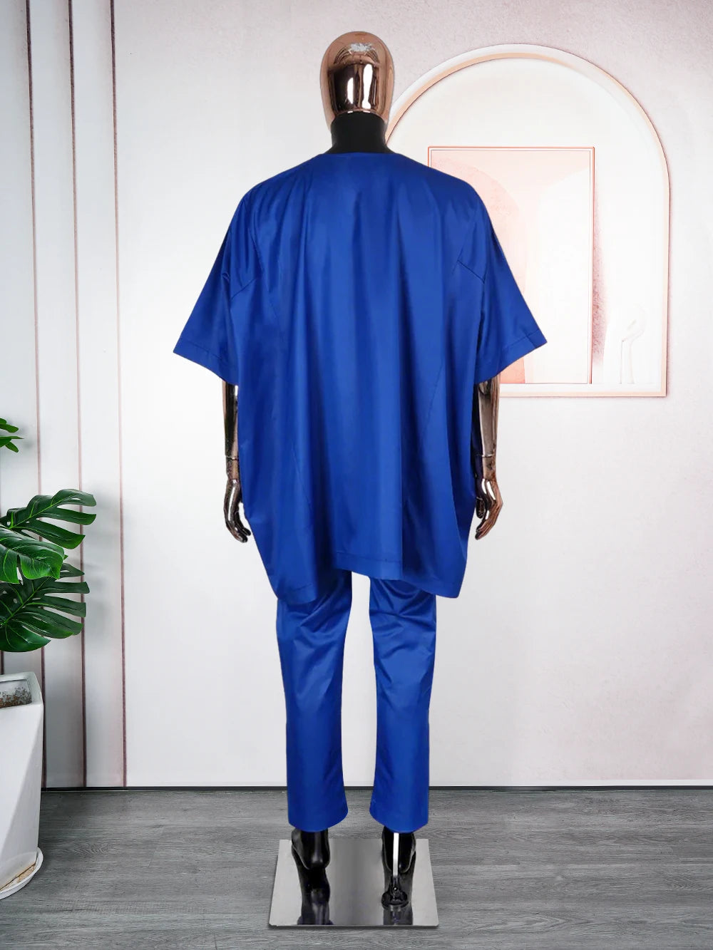 H&D African Clothes for Men 2 Pieces Set Elue Embroidered Tops and Pants Traditional Clothing Rich Bazin Original Wedding Party