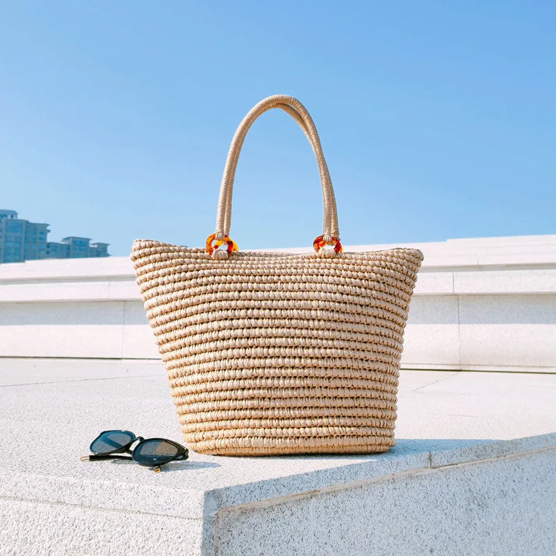 Handmade Women's Handbags Bohemian Summer Straw Beach Bag Female Large Capacity Shoulder Bag Shopper Basket Woven Tote Bags