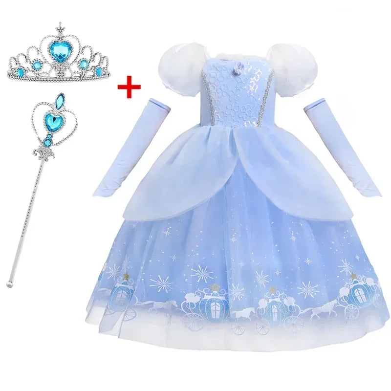 Cinderella Dress for Girls 4-10Yrs Carnival Cosplay Princess Costume Puff Sleeve Birthday Party Costume Halloween For Kids