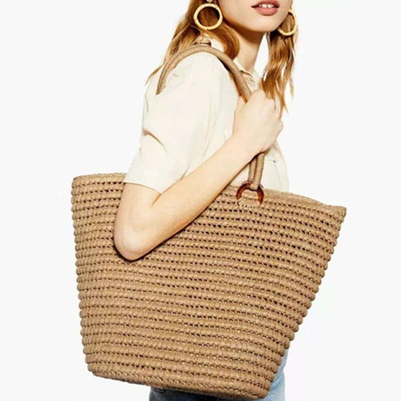 Handmade Women's Handbags Bohemian Summer Straw Beach Bag Female Large Capacity Shoulder Bag Shopper Basket Woven Tote Bags