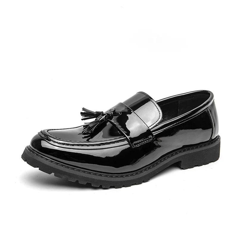 Loafers Men's 2025 Thick-Soled Tassel Patent Leather Glossy Slip-On Business Formal Leather Shoes New Men's Shoes