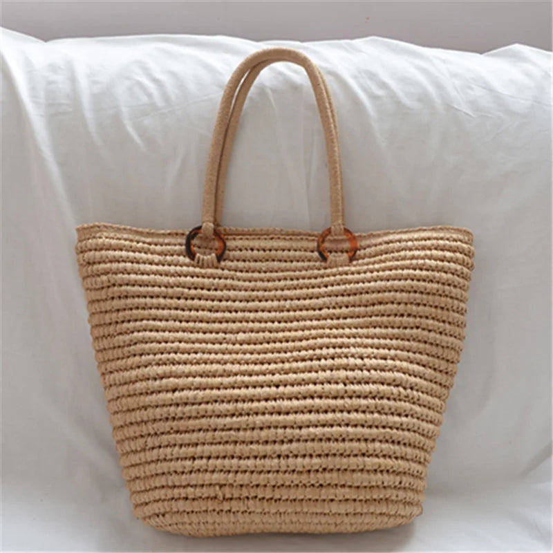 Handmade Women's Handbags Bohemian Summer Straw Beach Bag Female Large Capacity Shoulder Bag Shopper Basket Woven Tote Bags