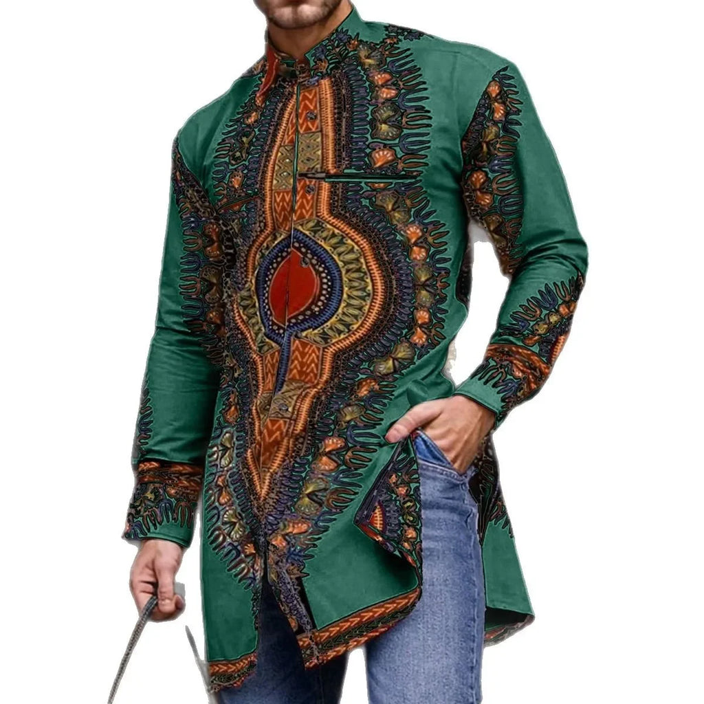 Dashiki African Clothes for Men Fashion African Men Printing Long Sleeve Polyester Shirts Traditional Men Clothing Outfits M-4XL