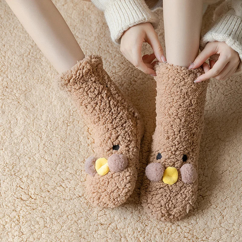 Thicken Winter Floor Socks Non-Slip Foot Warm Indoor Sock Shoes Kids Adult Soft Plush Home Bedroom Sock Slippers Baby Accessoris