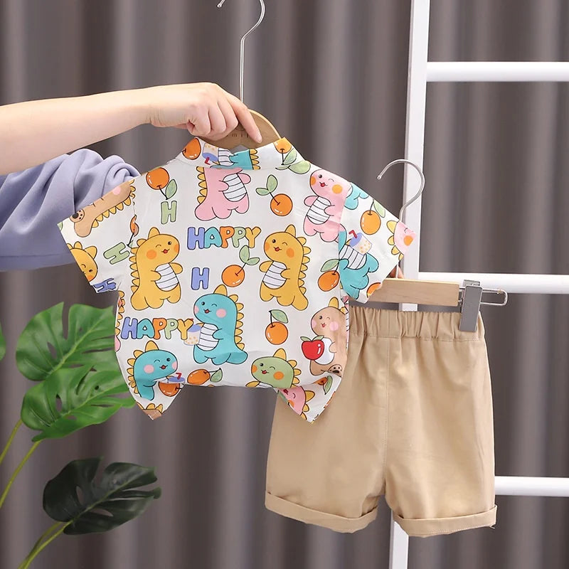 Children Clothing 2023 New Fashionable Boys Clothes Set Summer Kids Sports Style Short Sleeve Shirt Shorts Two Piece Set