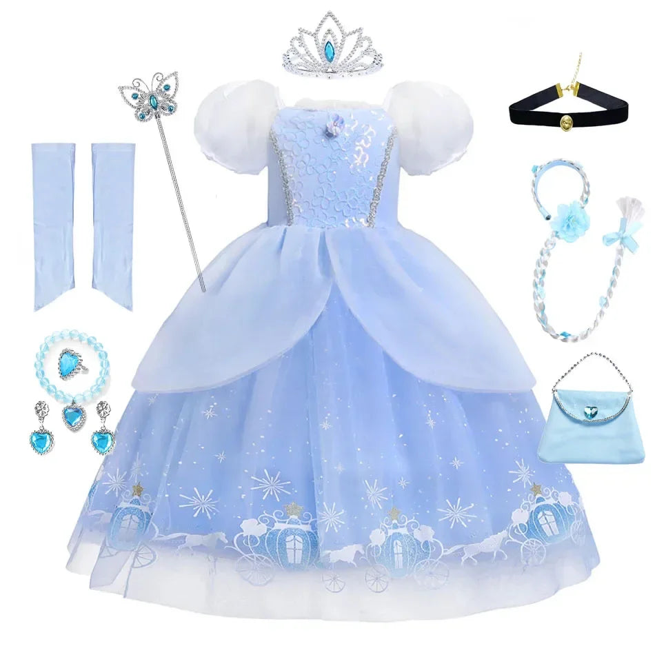 Cinderella Dress for Girls 4-10Yrs Carnival Cosplay Princess Costume Puff Sleeve Birthday Party Costume Halloween For Kids