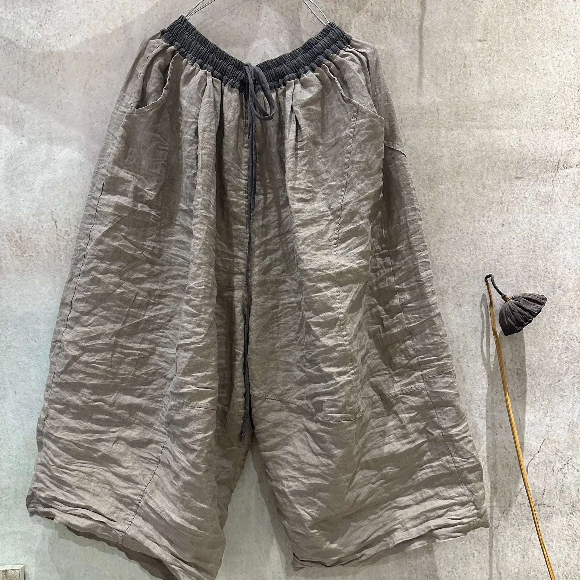 2025 New Wide Leg Pants High Quality Women's 2025 Thin Summer Spring Ramie Literary Retro Loose Personalized Women's Hemp Pants