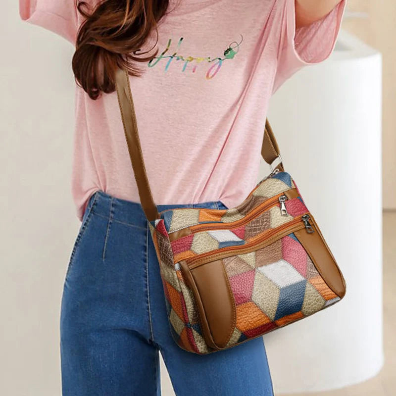 Women's handbags are suitable for middle-aged and elderly mothers, travel cross-body bags with geometric patterns