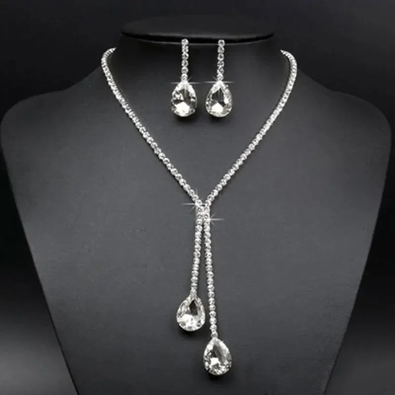 1 Set Of Fashionable And Simple Water Droplet Necklace, Earrings, Jewelry Set, Women's Wedding Banquet Party Daily Accessories