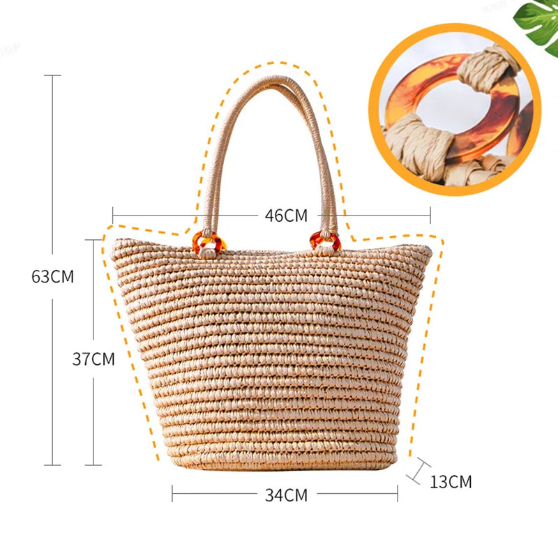 Handmade Women's Handbags Bohemian Summer Straw Beach Bag Female Large Capacity Shoulder Bag Shopper Basket Woven Tote Bags