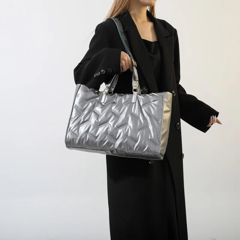 Fashion Large Tote Padded Handbags Designer Quilted Women Shoulder Bags Luxury Nylon Down Cotton Crossbody Bag Winter Tote Big