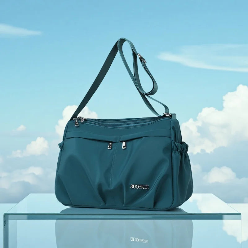 Women's Large Capacity Multi-Pocket Waterproof Nylon Crossbody Shoulder Bag, Detachable Strap Tote Handbag for Moms, Shopping