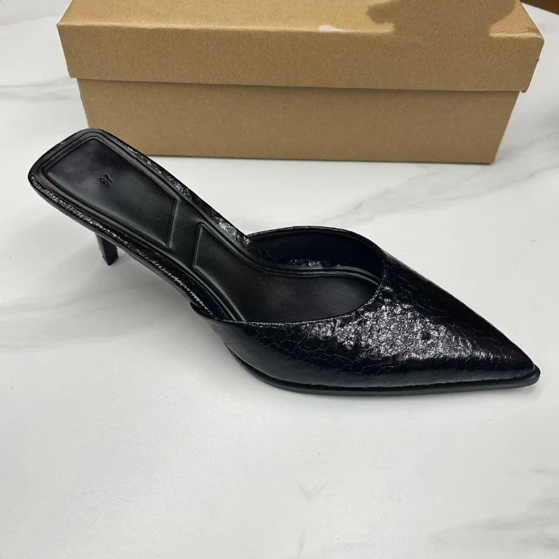 Women High Heels Sandals Elegant Pointed Toe 2025 Summer Footwear Brand Designer Slip on Party Ladies Mules Shoes