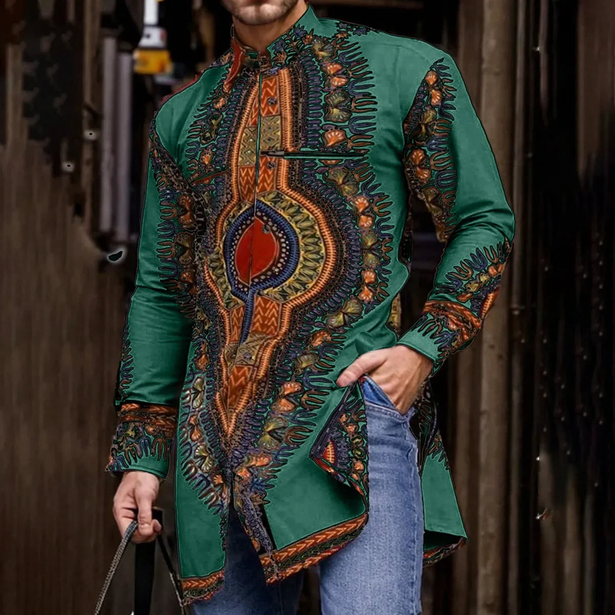 Dashiki African Clothes for Men Fashion African Men Printing Long Sleeve Polyester Shirts Traditional Men Clothing Outfits M-4XL