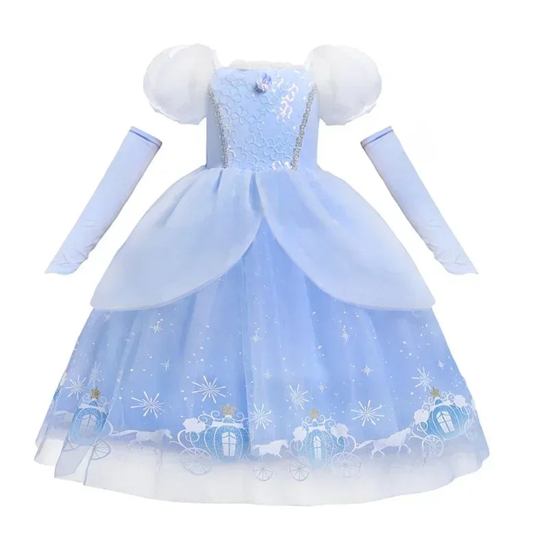 Cinderella Dress for Girls 4-10Yrs Carnival Cosplay Princess Costume Puff Sleeve Birthday Party Costume Halloween For Kids